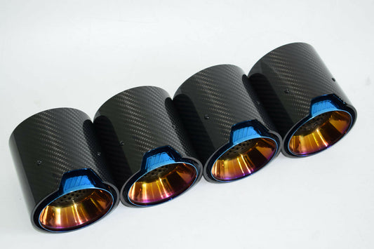 Quad Carbon Fiber Exhaust Tips Blue